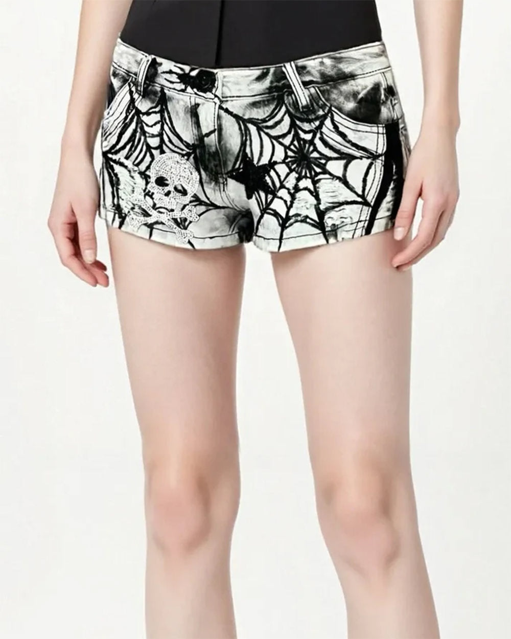grunge spider web print denim shorts boogzel clothing