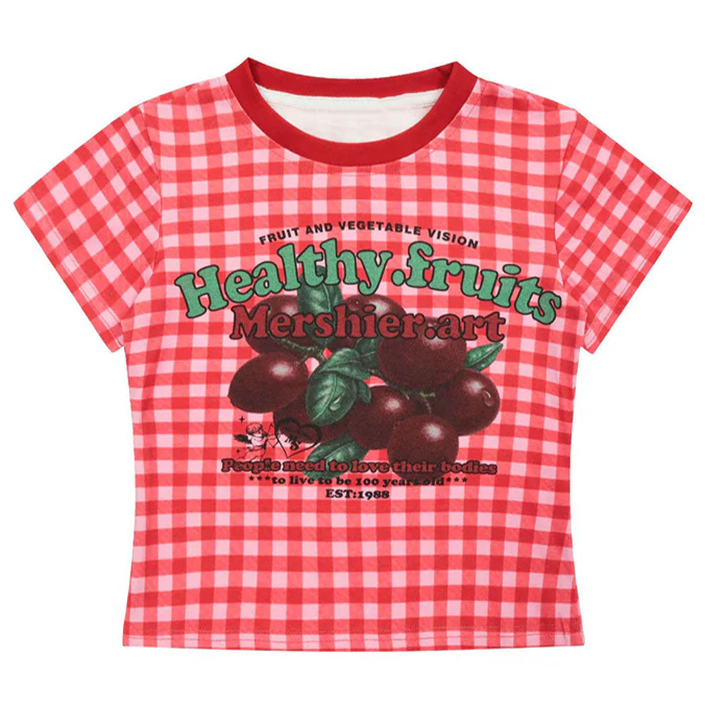 healthy fruits gingham baby tee boogzel clothing