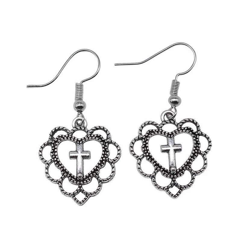 Heart Cross Earrings boogzel clothing