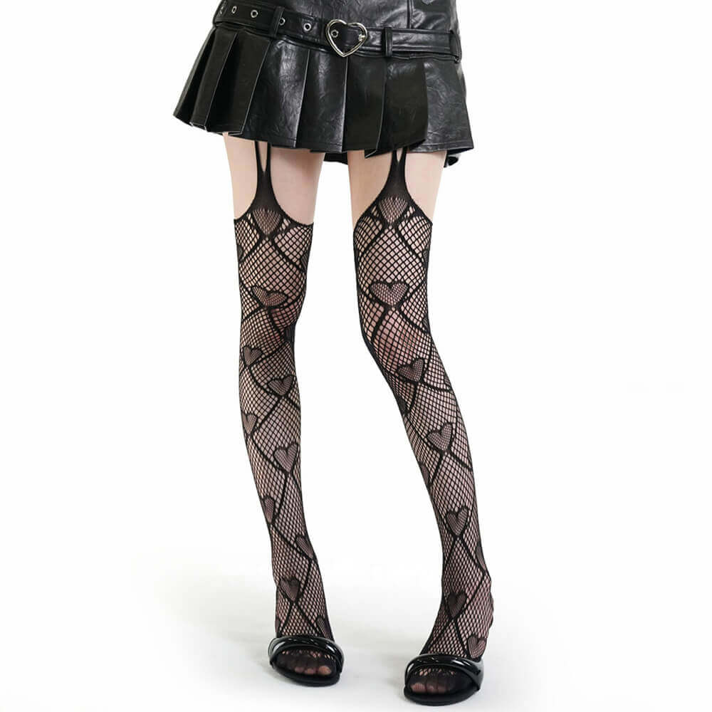 heart fishnet suspender tights boogzel clothing