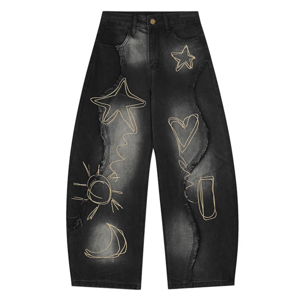 heart and star fringe wide jeans boogzel clothing