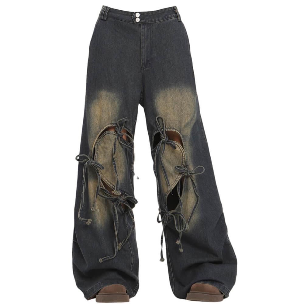 heart bow wide leg skater jeans boogzel clothing