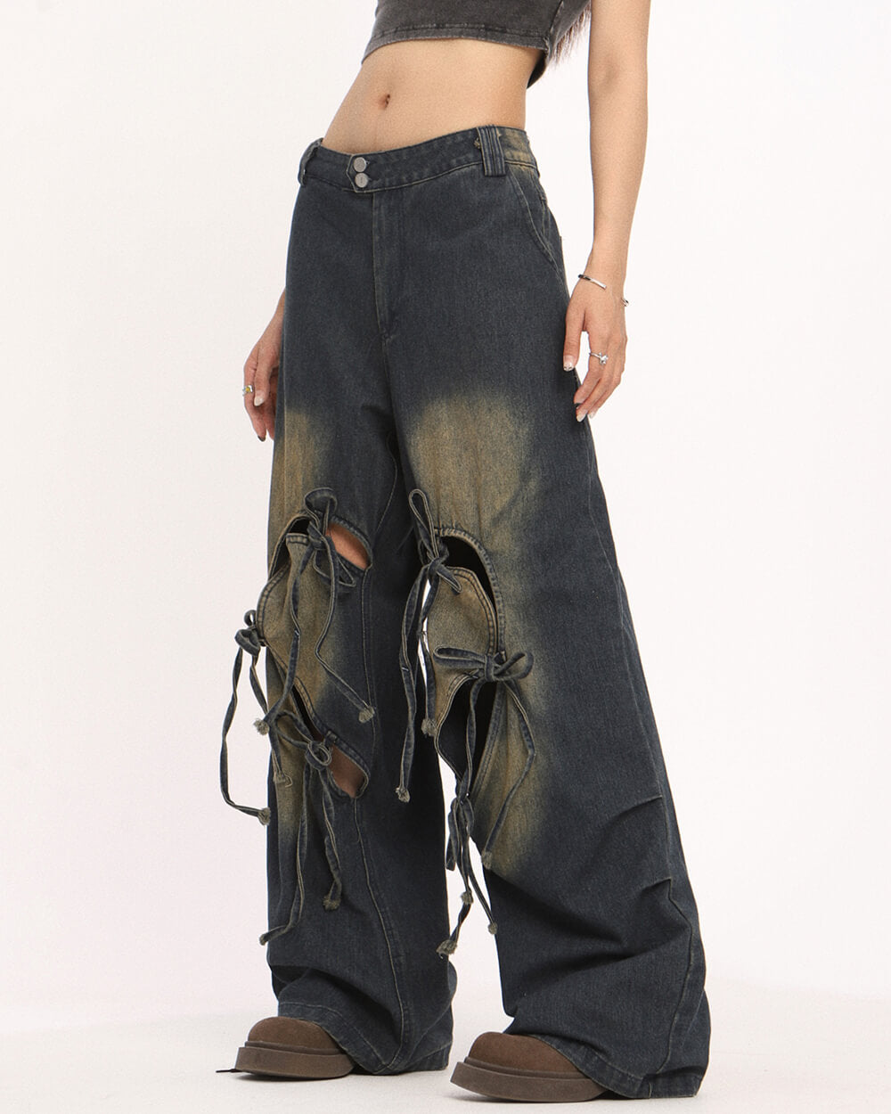 heart bow wide leg skater jeans boogzel clothing