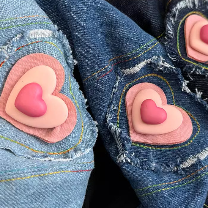 heart patch denim beret hat boogzel clothing