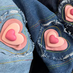 heart patch denim beret hat boogzel clothing