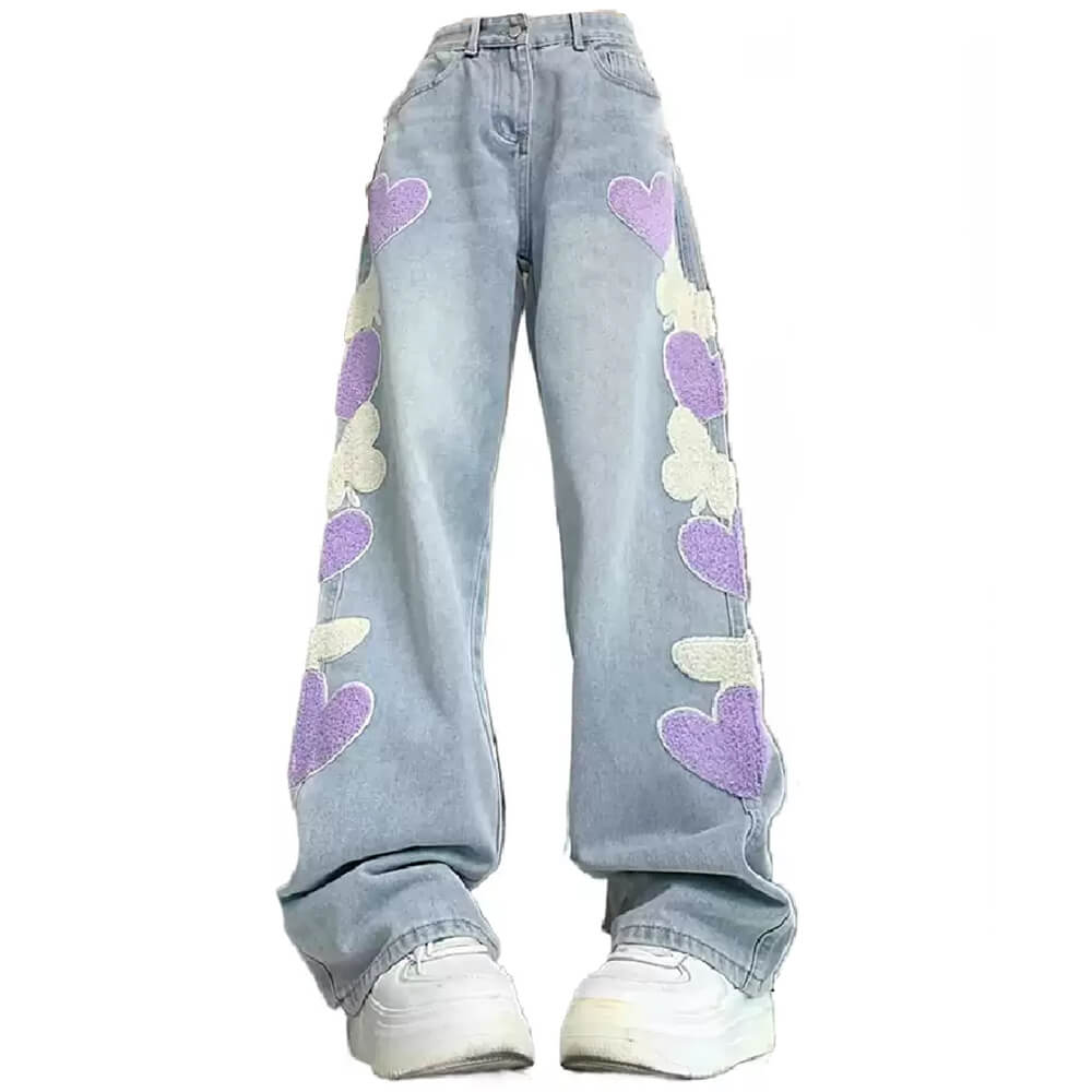 heart patch wide leg jeans boogzel clothing