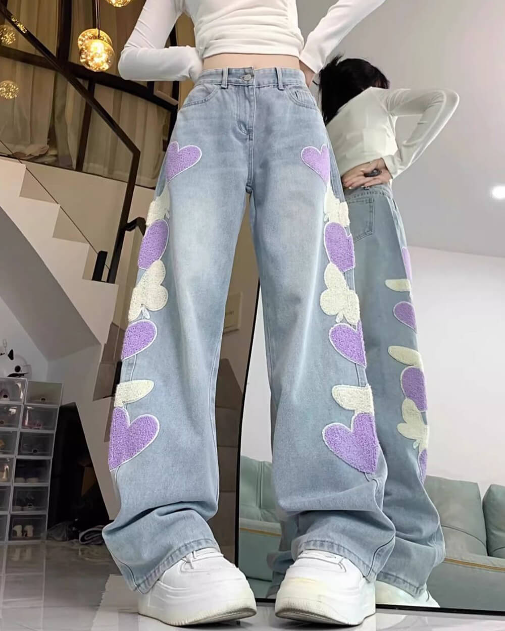 heart patch wide leg jeans boogzel clothing