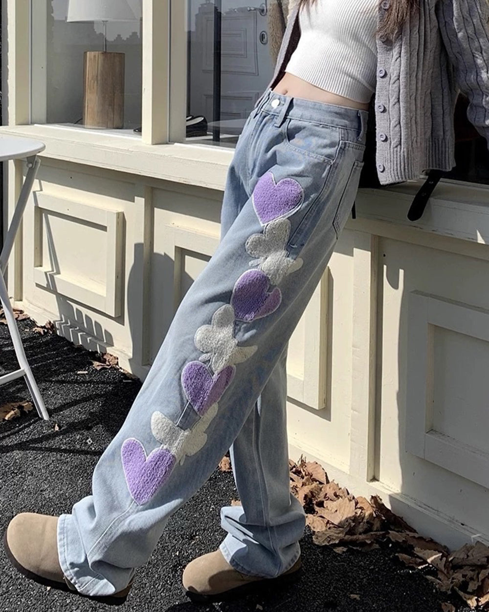heart patch wide leg jeans boogzel clothing