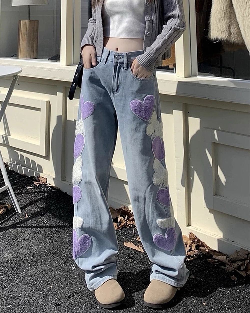 heart patch wide leg jeans boogzel clothing