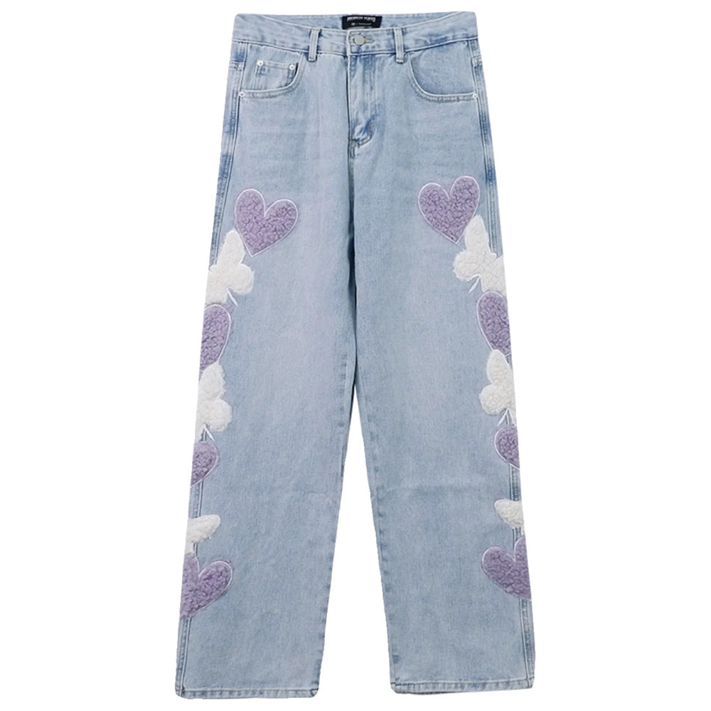 heart patch wide leg jeans boogzel clothing