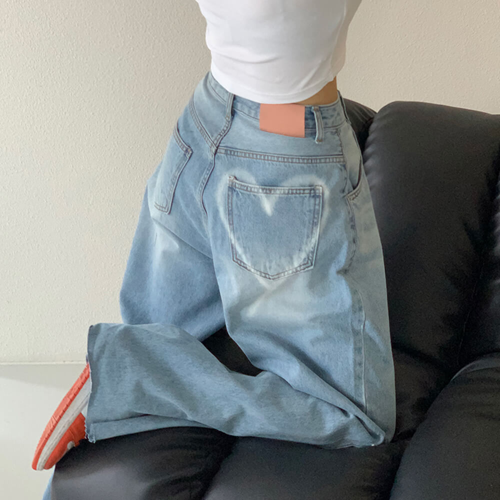 heart print pocket wide leg jeans boogzel clothing