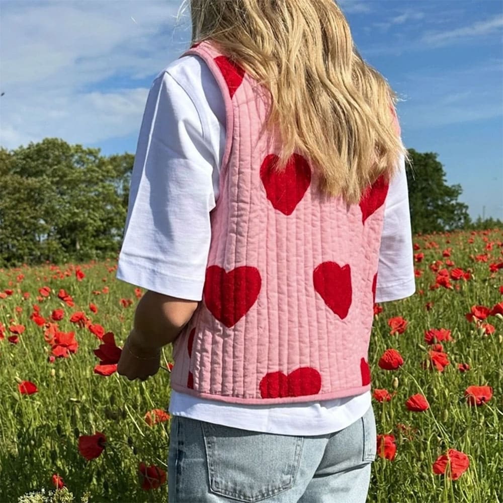 heart print quilted vest boogzel clothing