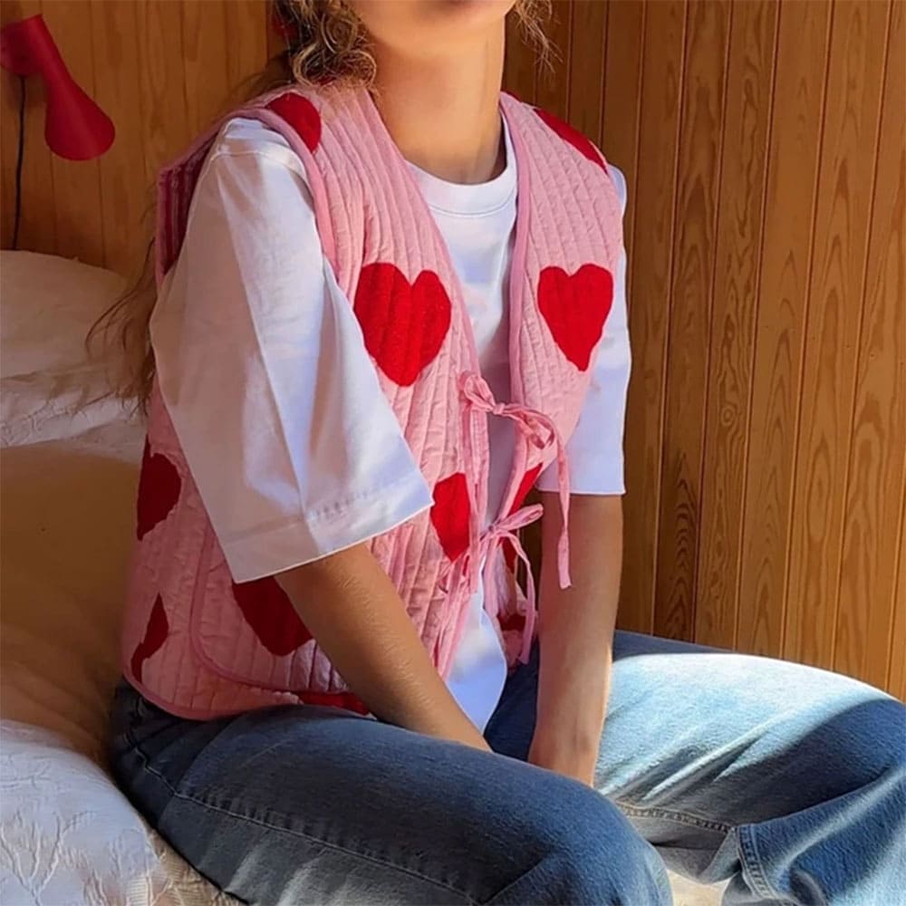 heart print quilted vest boogzel clothing