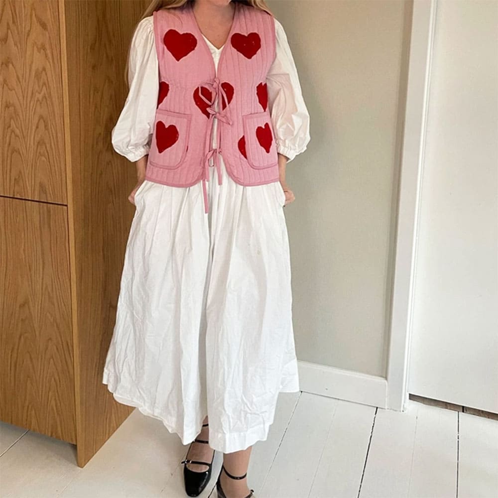 heart print quilted vest boogzel clothing