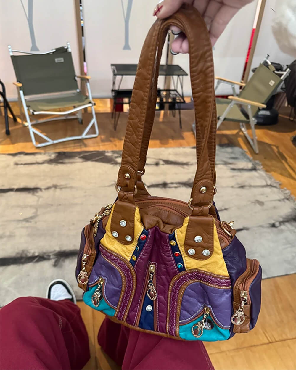 hippie aesthetic patchwork handbag boogzel clothing