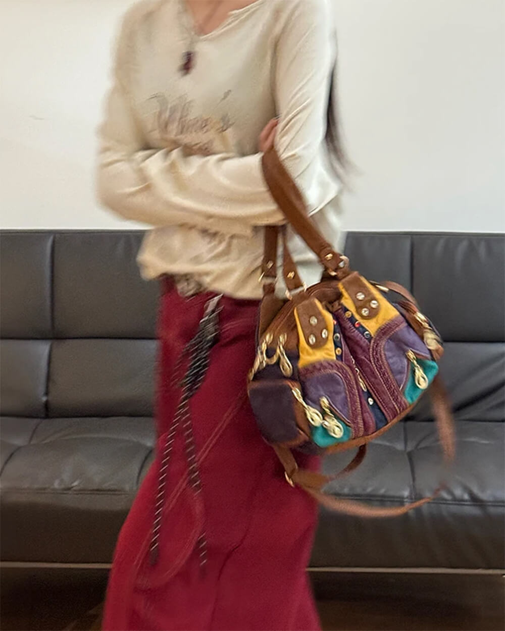 hippie aesthetic patchwork handbag boogzel clothing