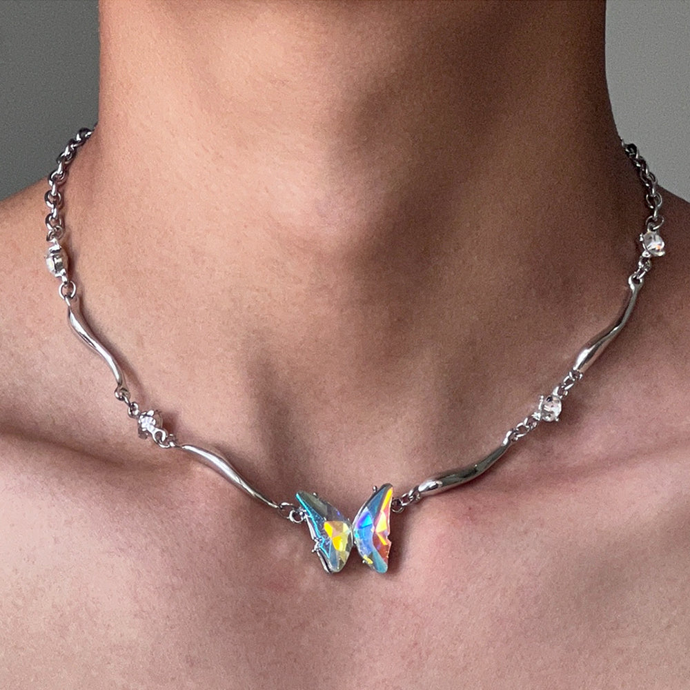 holographic butterfly metal necklace boogzel clothing