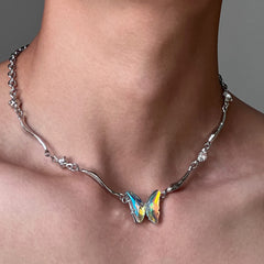 holographic butterfly metal necklace boogzel clothing