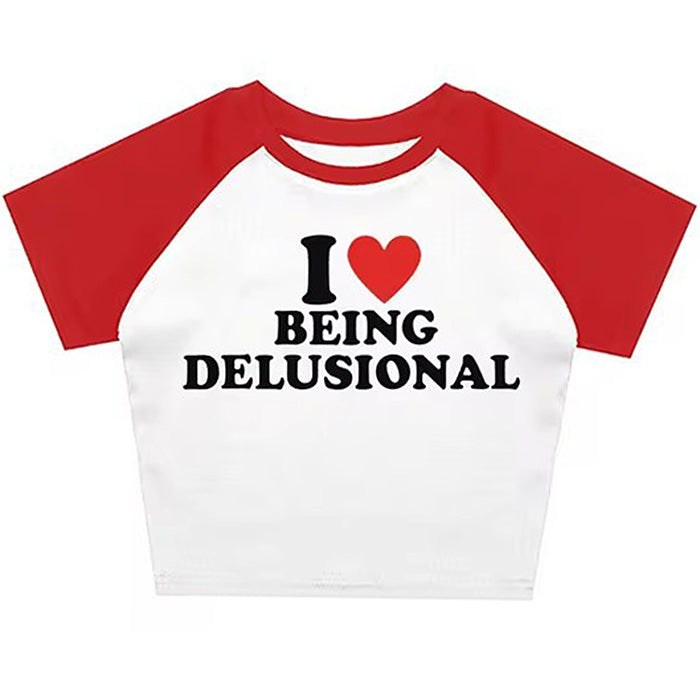 i love being delusional y2k crop top boogzel clothing