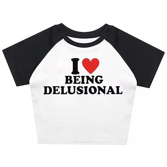 i love being delusional y2k crop top boogzel clothing