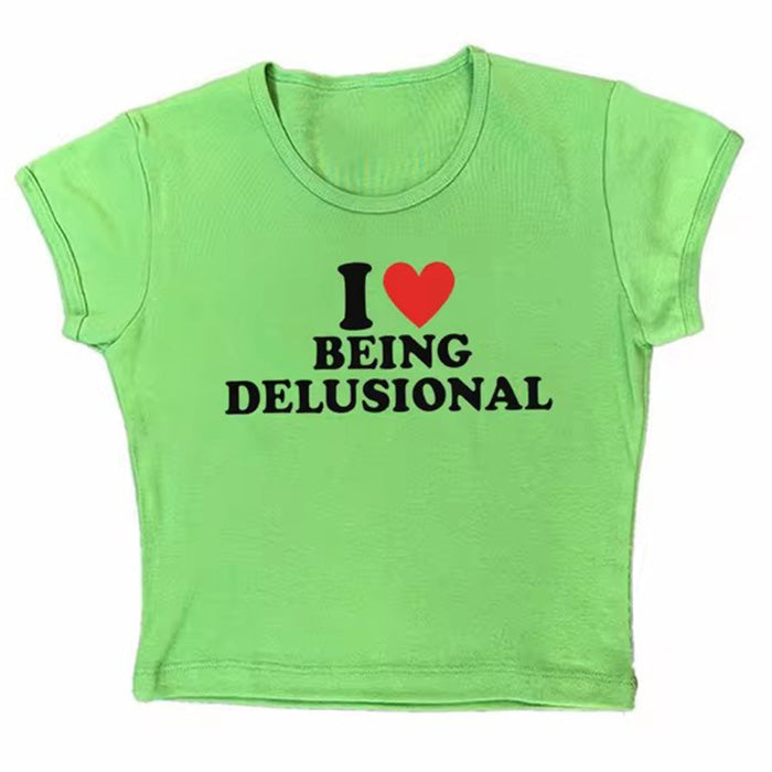 i love being delusional y2k crop top boogzel clothing