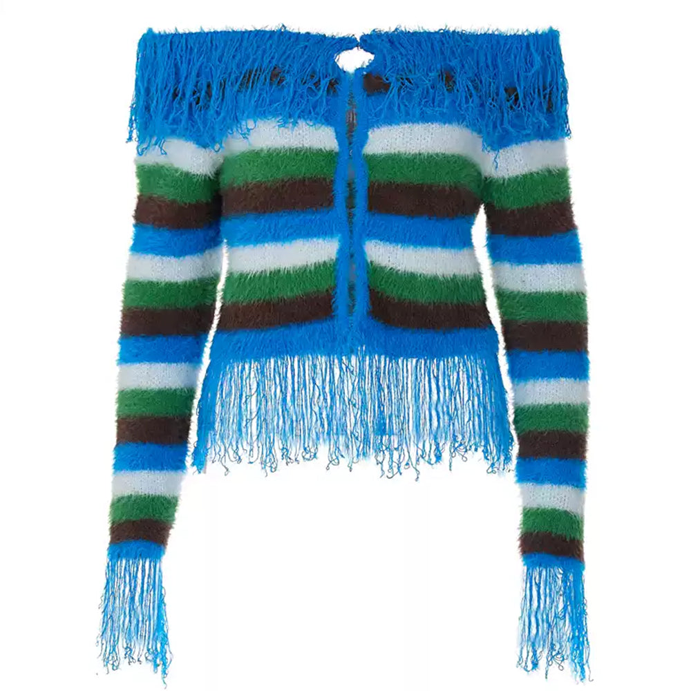 indie aesthetic striped fringe top boogzel clothing
