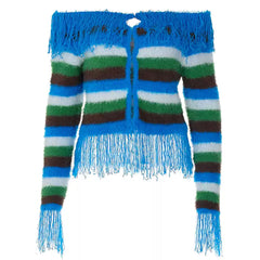 indie aesthetic striped fringe top boogzel clothing