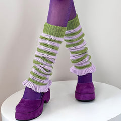 indie aesthetic striped leg warmers boogzel clothing