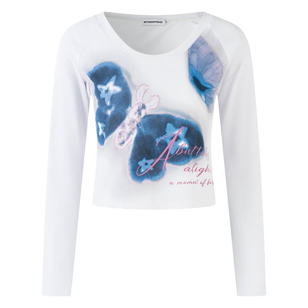 indie butterfly print long sleeve top boogzel clothing