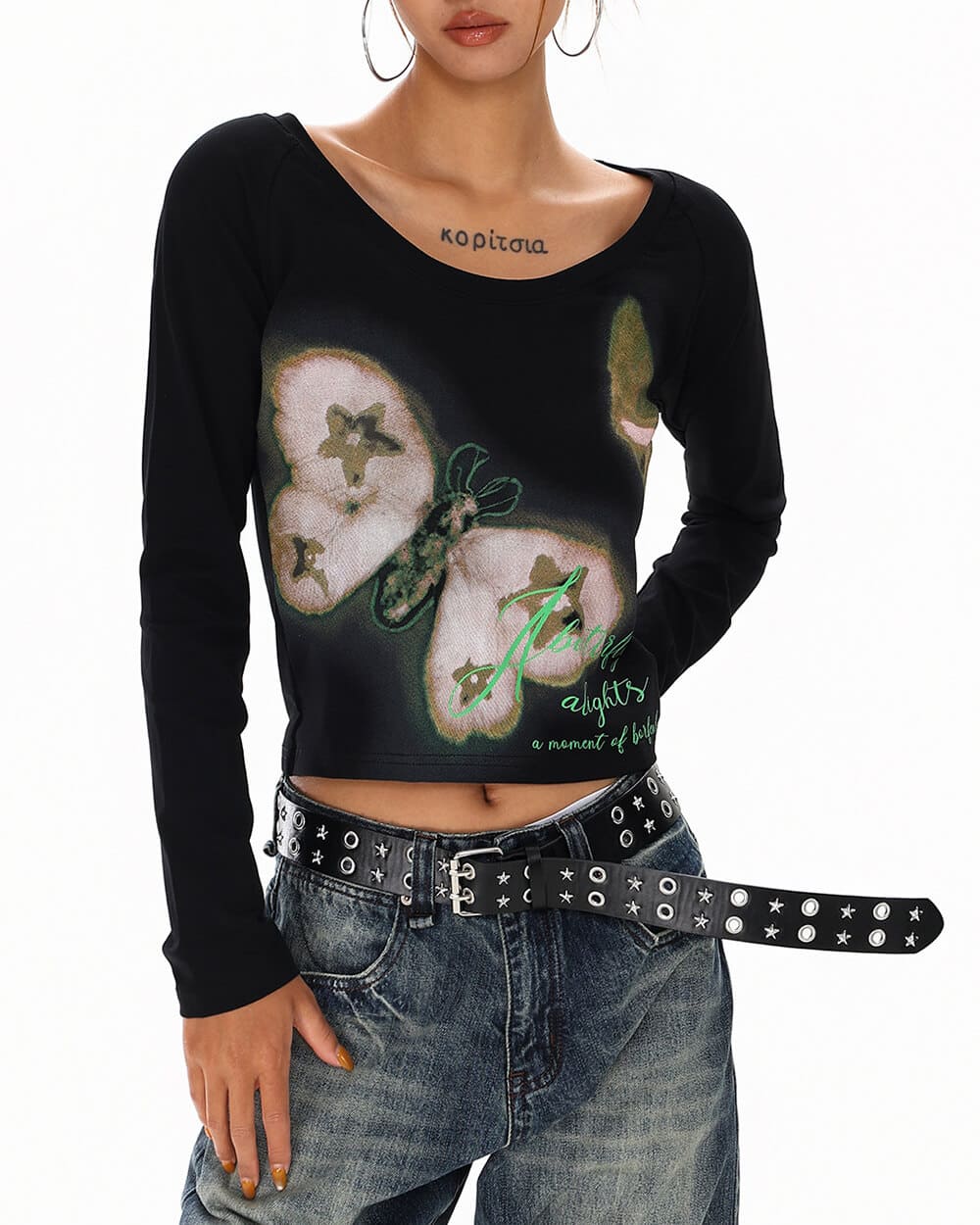 indie butterfly print long sleeve top boogzel clothing