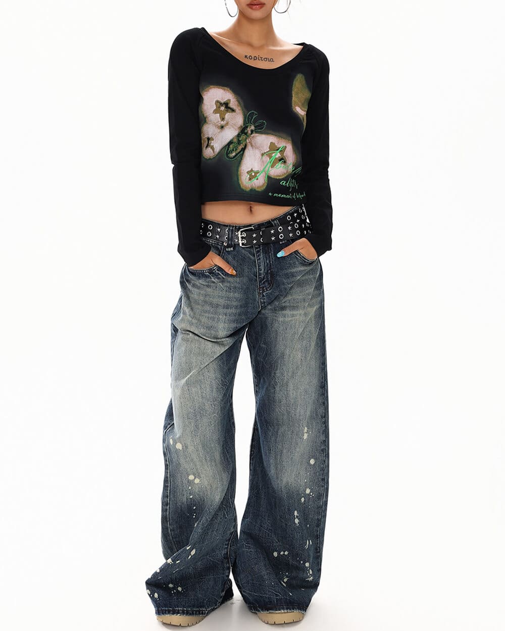 indie butterfly print long sleeve top boogzel clothing