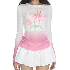 indie flower gradient knit top boogzel clothing