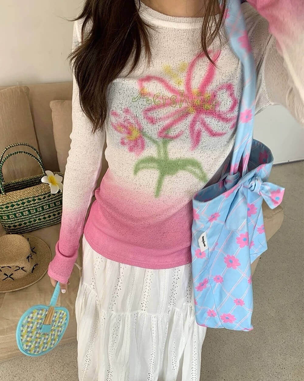 indie flower gradient knit top boogzel clothing