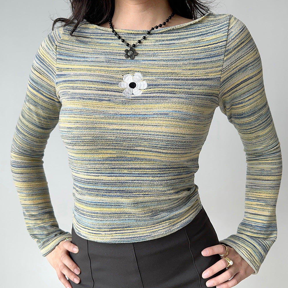 indie flower striped long sleeve top boogzel clothing