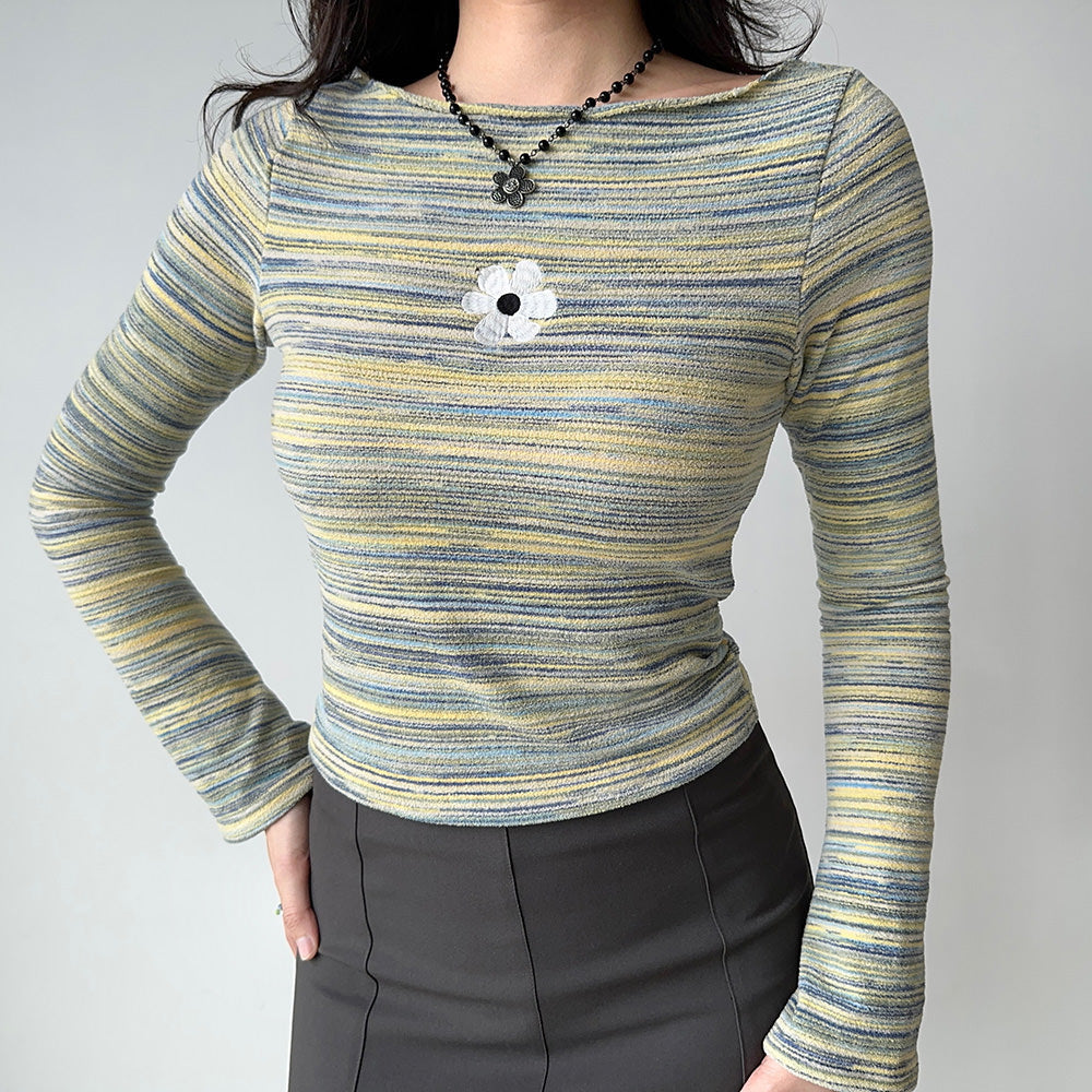 indie flower striped long sleeve top boogzel clothing