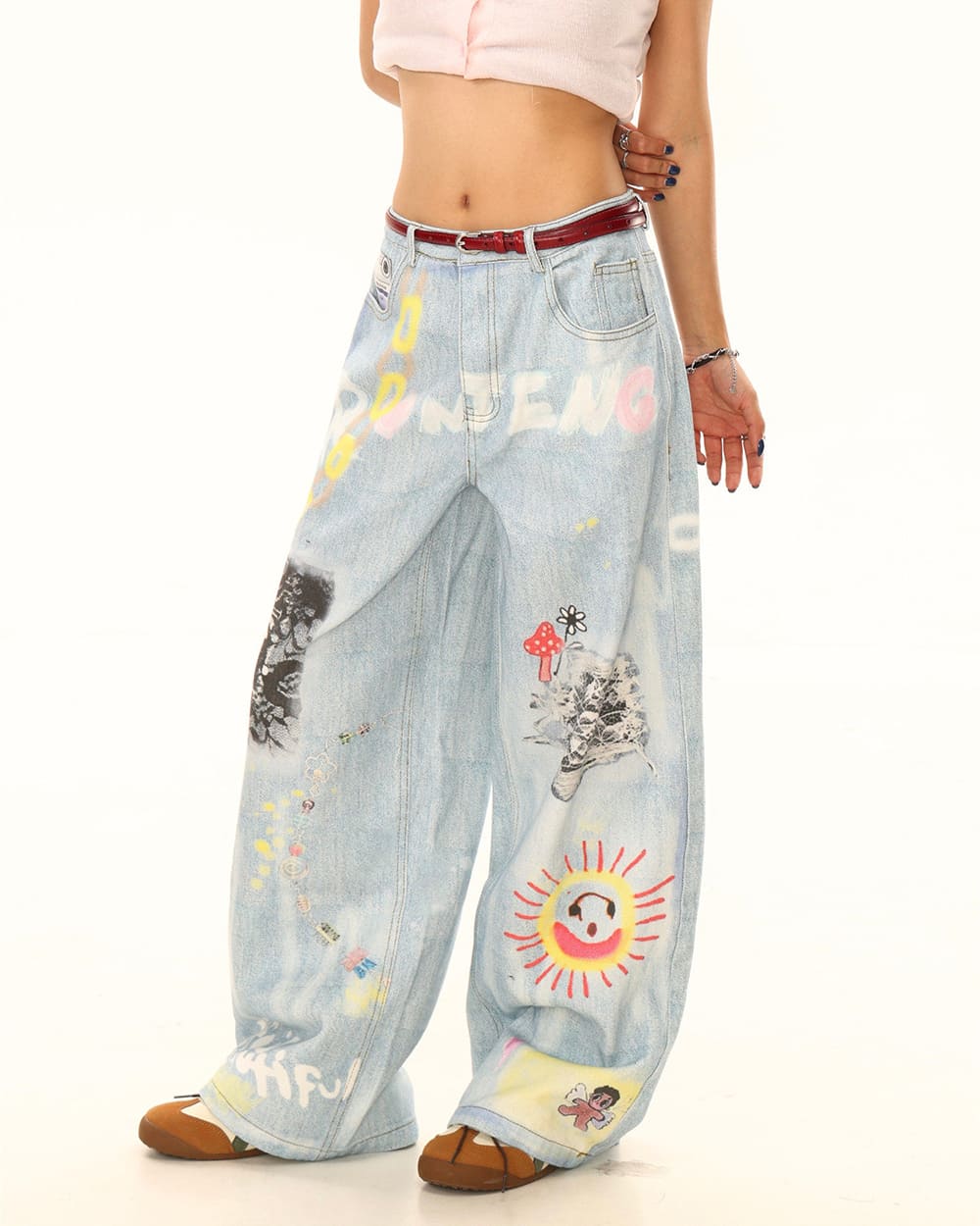 indie kid mushroom print jeans boogzel clothing