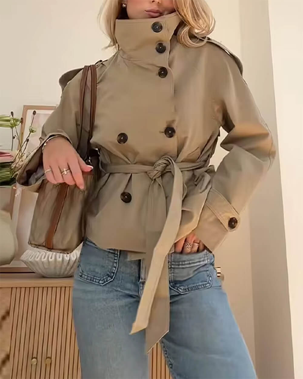 khaki belted trench jacket boogzel clothing