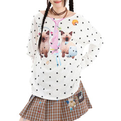 kitten print star long sleeve top boogzel clothing