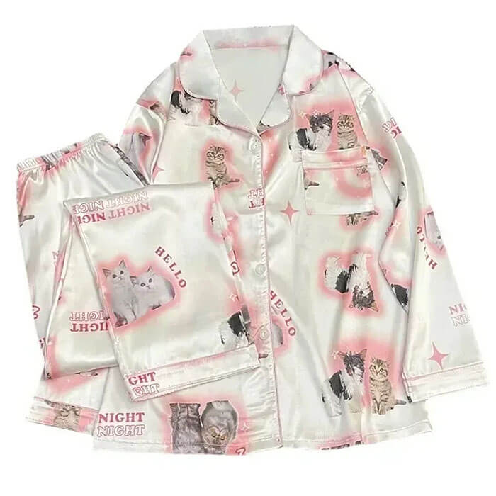 kitty satin pajama set boogzel clothing