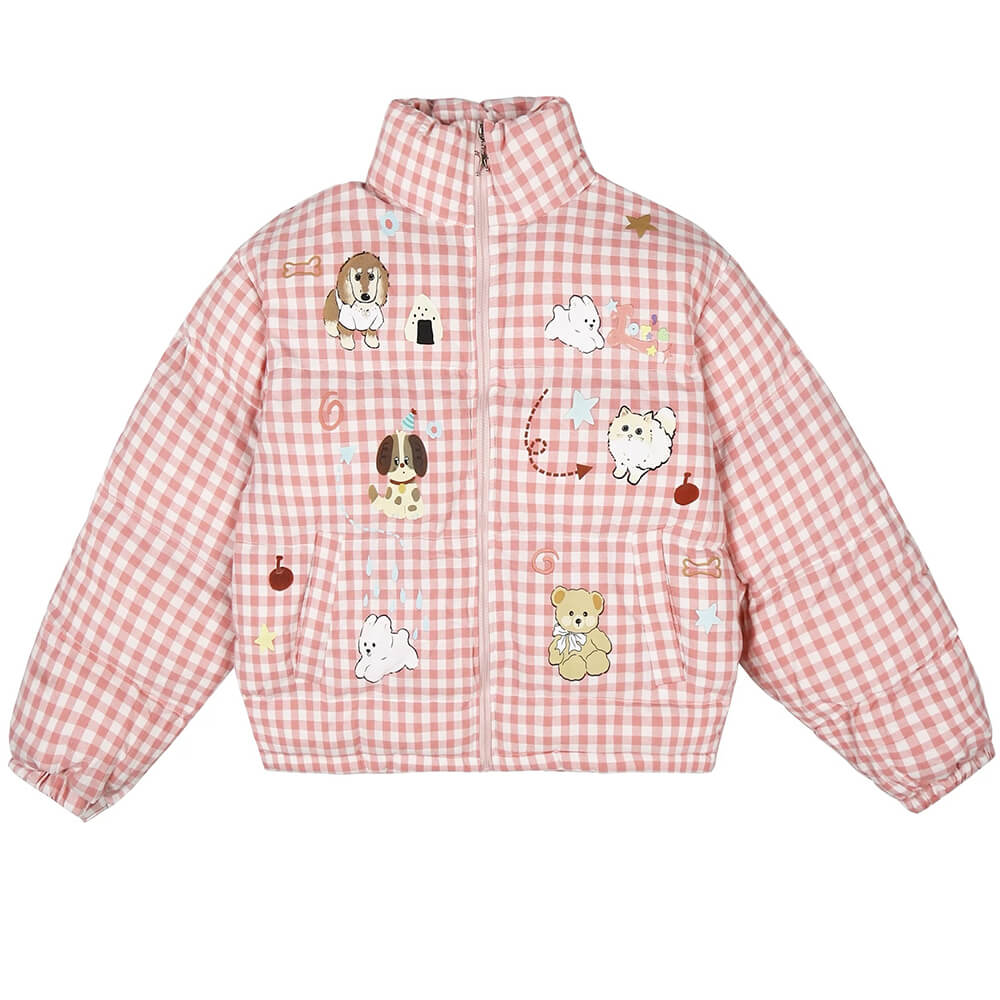korean aesthetic checker puffer jacket boogzel clothing