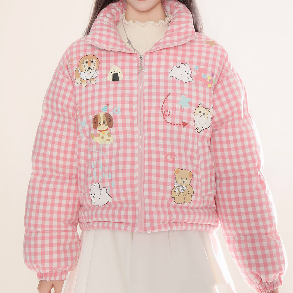 korean aesthetic checker puffer jacket boogzel clothing