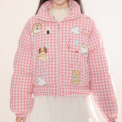 korean aesthetic checker puffer jacket boogzel clothing
