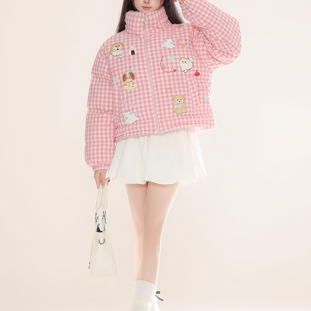 korean aesthetic checker puffer jacket boogzel clothing