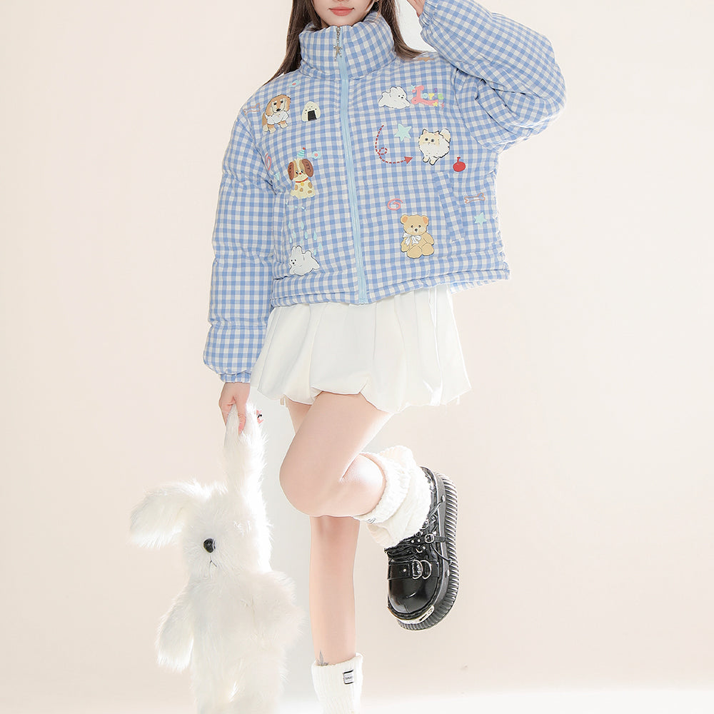 korean aesthetic checker puffer jacket boogzel clothing