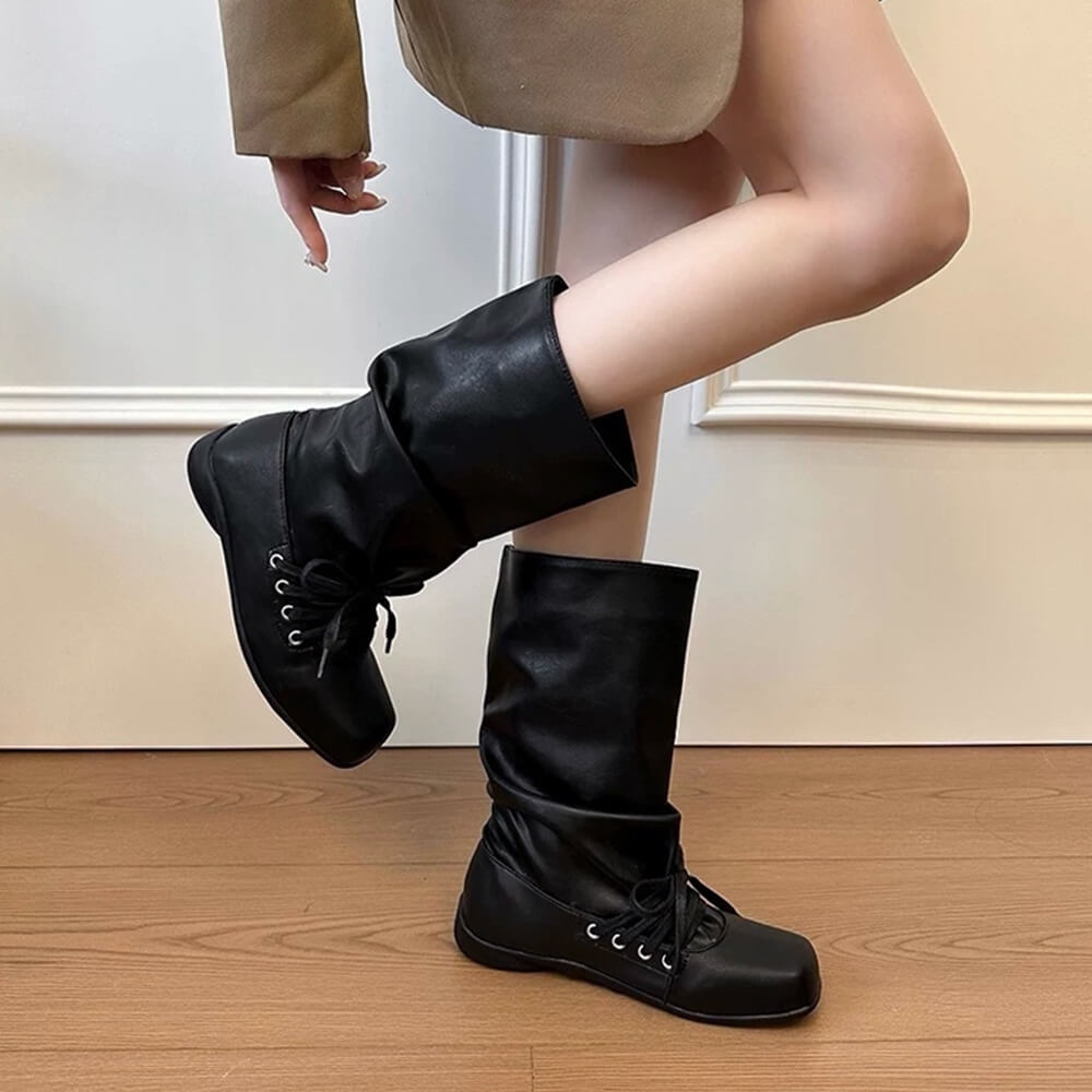 lace up slouch boots boogzel clothing