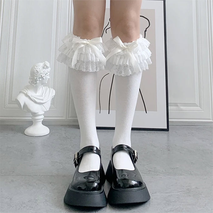 lace ruffle bow socks boogzel clothing