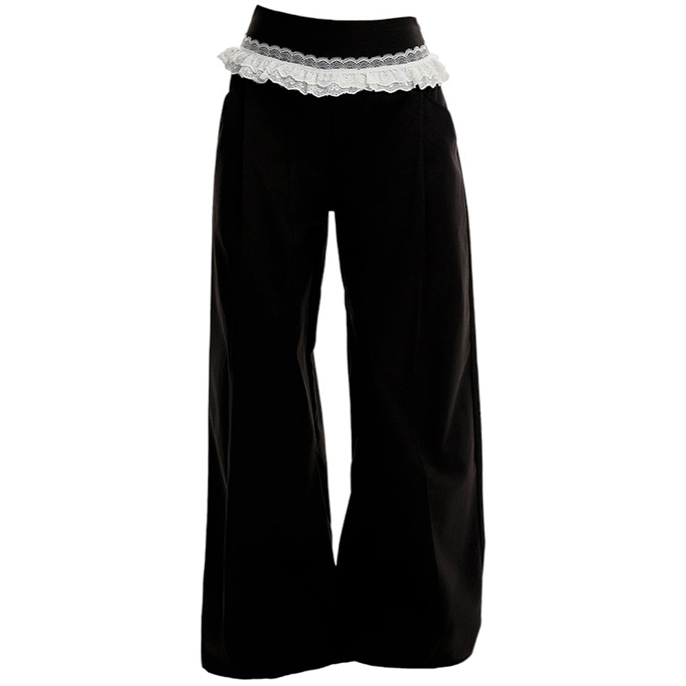 lace trim waist wide leg trousers boogzel clothing
