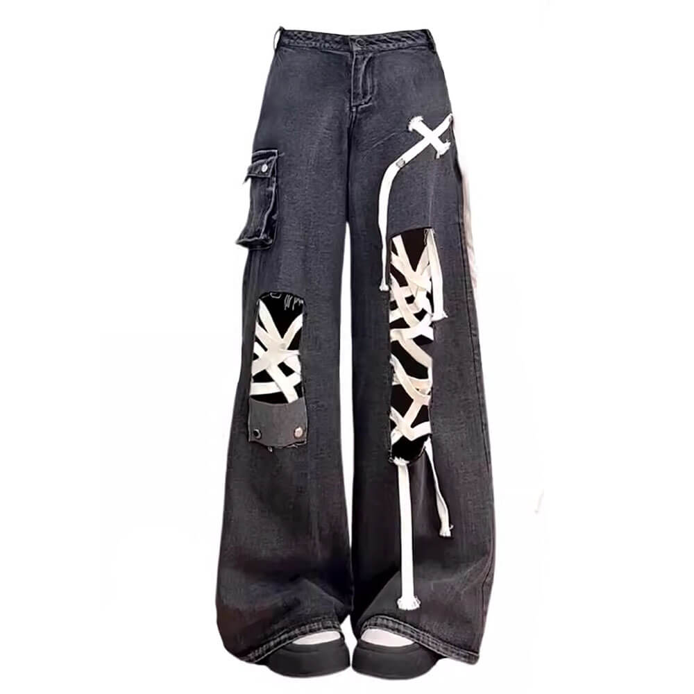 lace up wide leg jeans boogzel clothing