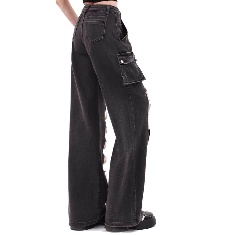 lace up wide leg jeans boogzel clothing
