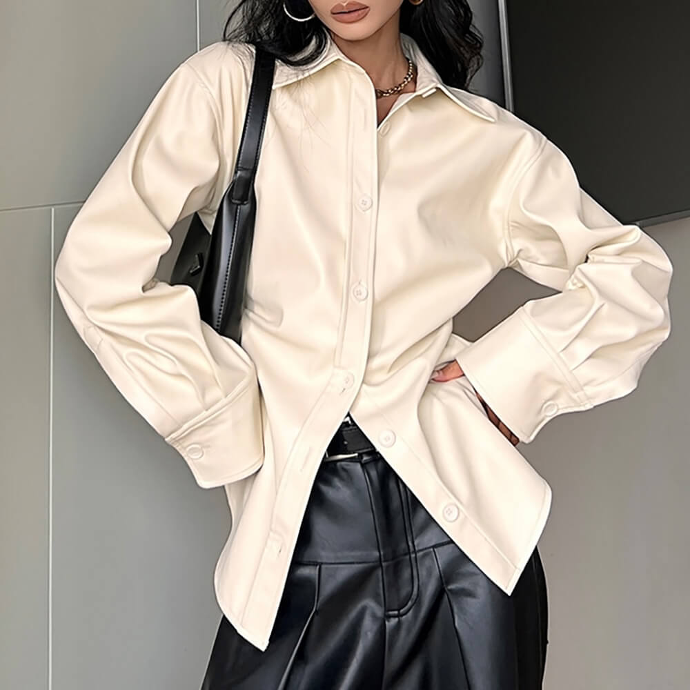 latte cream vegan leather shirt boogzel clothing